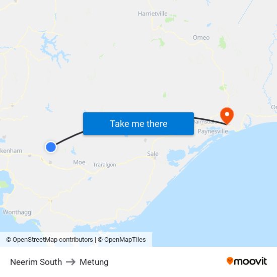 Neerim South to Metung map