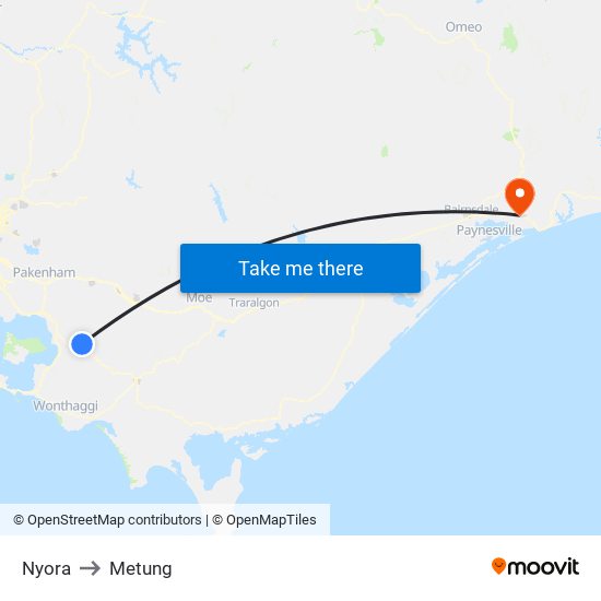 Nyora to Metung map