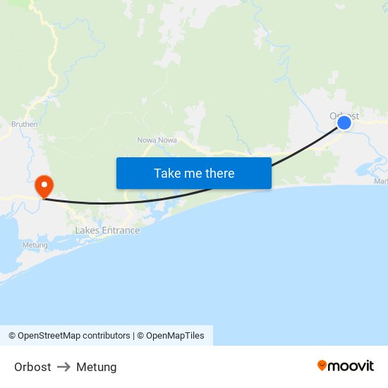 Orbost to Metung map