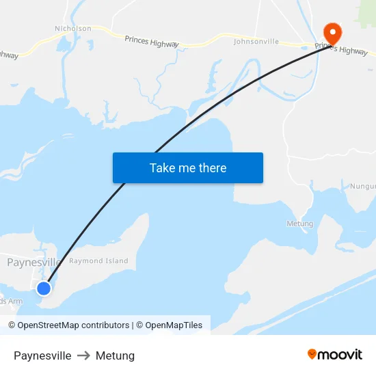 Paynesville to Metung map