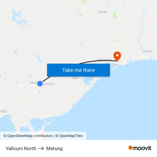Yallourn North to Metung map