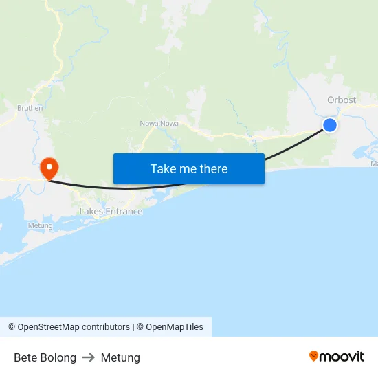 Bete Bolong to Metung map