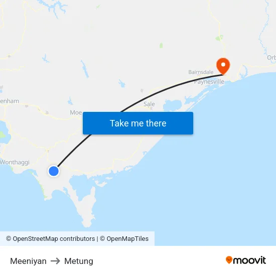 Meeniyan to Metung map