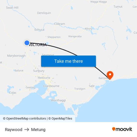 Raywood to Metung map