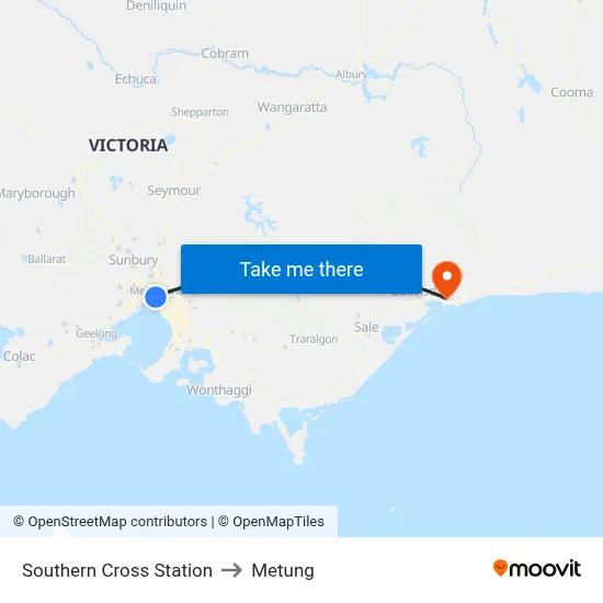 Southern Cross Station to Metung map