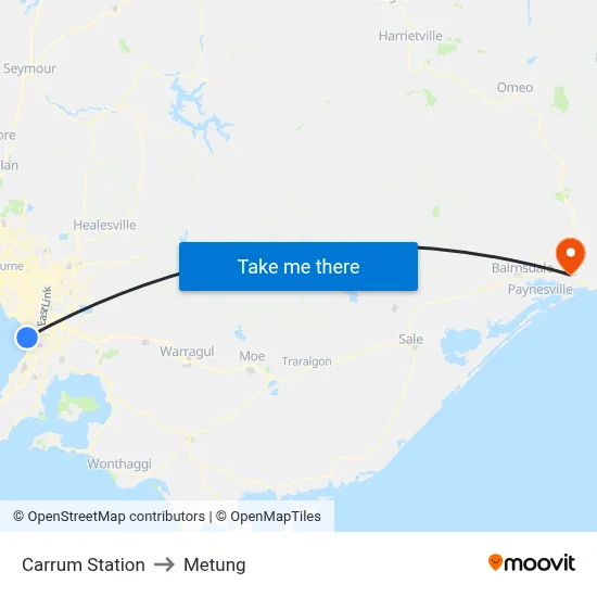Carrum Station to Metung map
