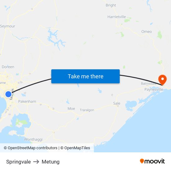 Springvale to Metung map