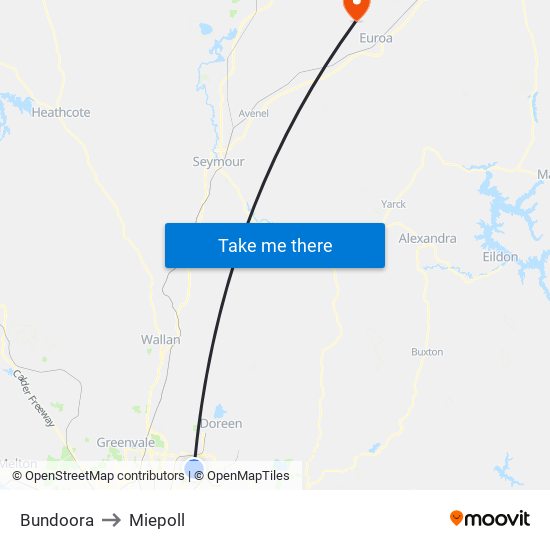 Bundoora to Miepoll map