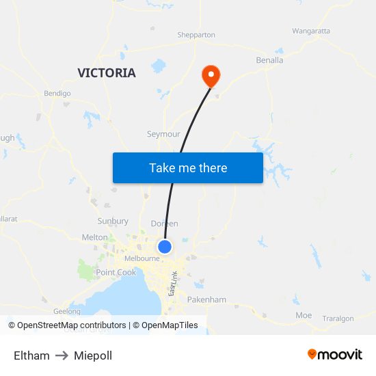 Eltham to Miepoll map