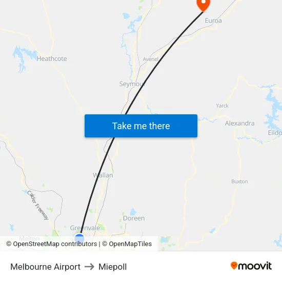 Melbourne Airport to Miepoll map