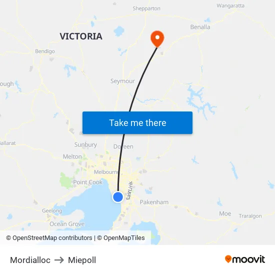 Mordialloc to Miepoll map