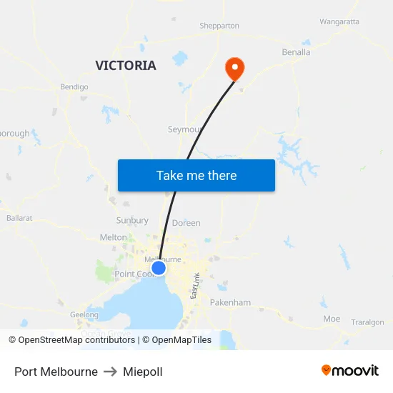 Port Melbourne to Miepoll map