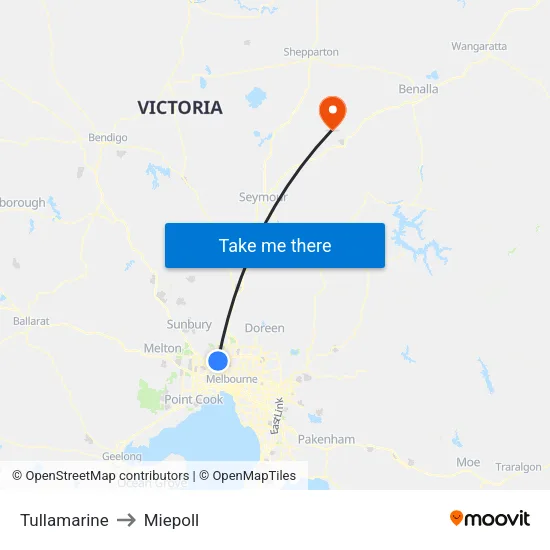 Tullamarine to Miepoll map