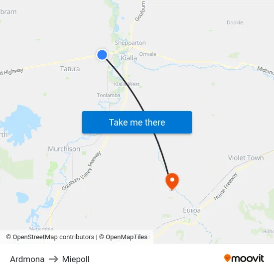 Ardmona to Miepoll map