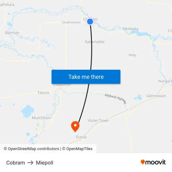 Cobram to Miepoll map