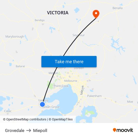 Grovedale to Miepoll map