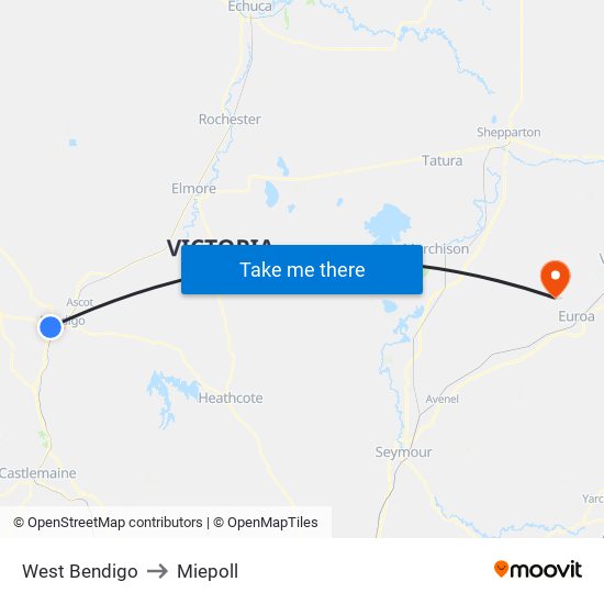 West Bendigo to Miepoll map