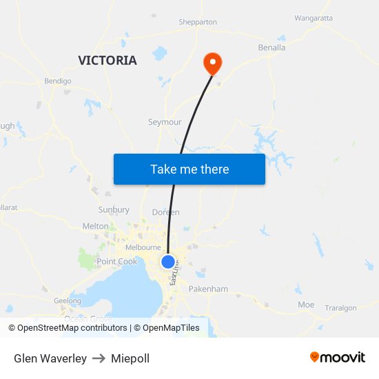 Glen Waverley to Miepoll map