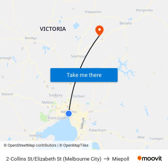 2-Collins St/Elizabeth St (Melbourne City) to Miepoll map
