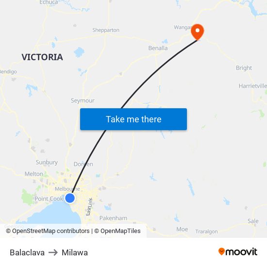 Balaclava to Milawa map