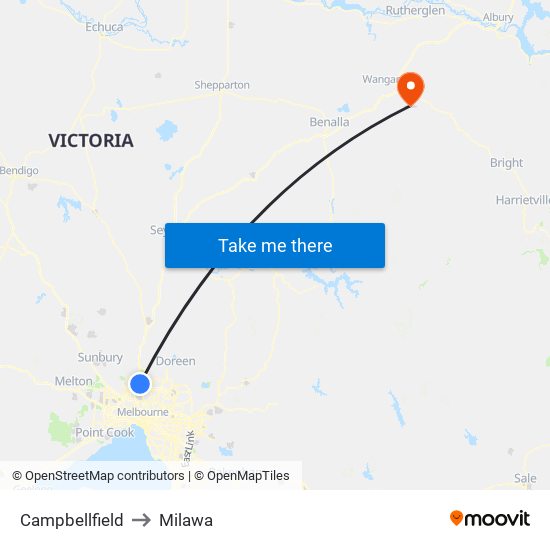 Campbellfield to Milawa map