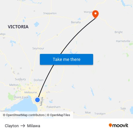 Clayton to Milawa map