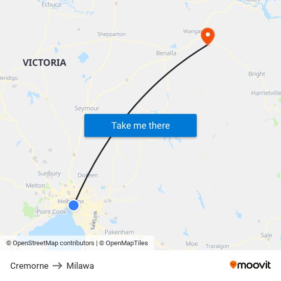 Cremorne to Milawa map