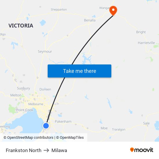 Frankston North to Milawa map