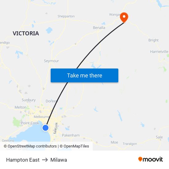 Hampton East to Milawa map