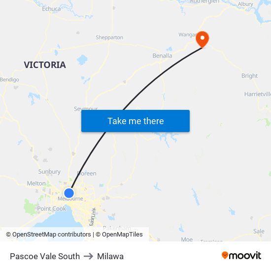 Pascoe Vale South to Milawa map