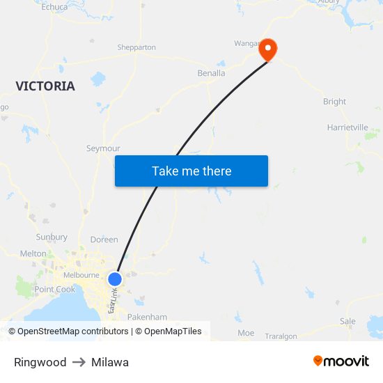 Ringwood to Milawa map