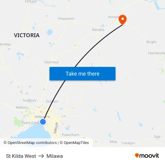 St Kilda West to Milawa map