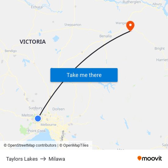 Taylors Lakes to Milawa map