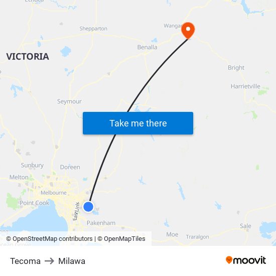 Tecoma to Milawa map