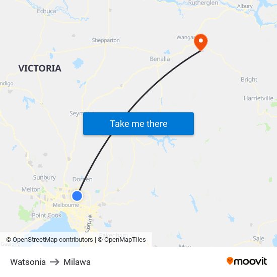 Watsonia to Milawa map