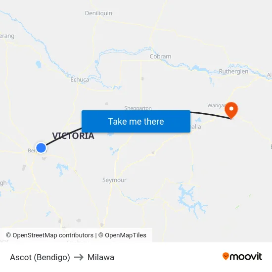 Ascot (Bendigo) to Milawa map