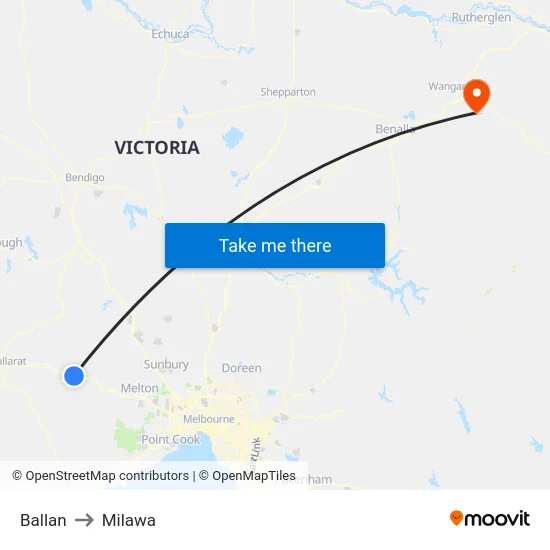 Ballan to Milawa map