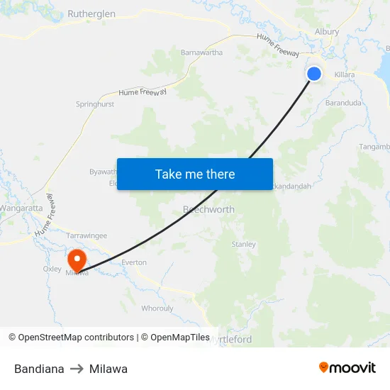 Bandiana to Milawa map