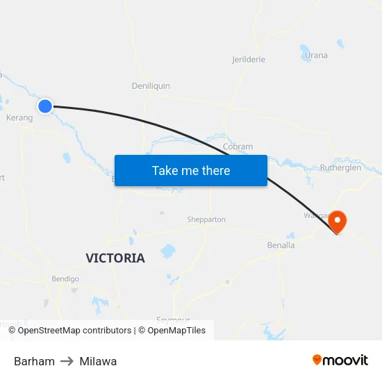 Barham to Milawa map