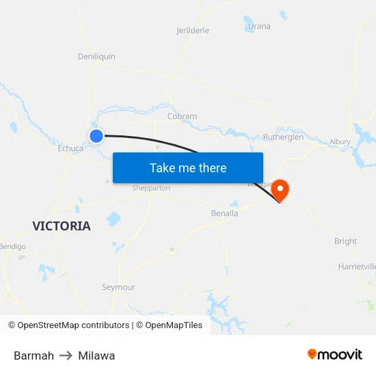 Barmah to Milawa map