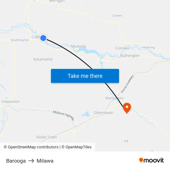 Barooga to Milawa map