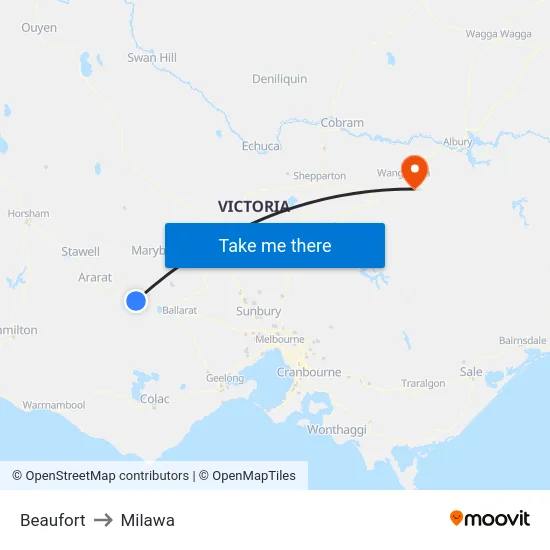 Beaufort to Milawa map