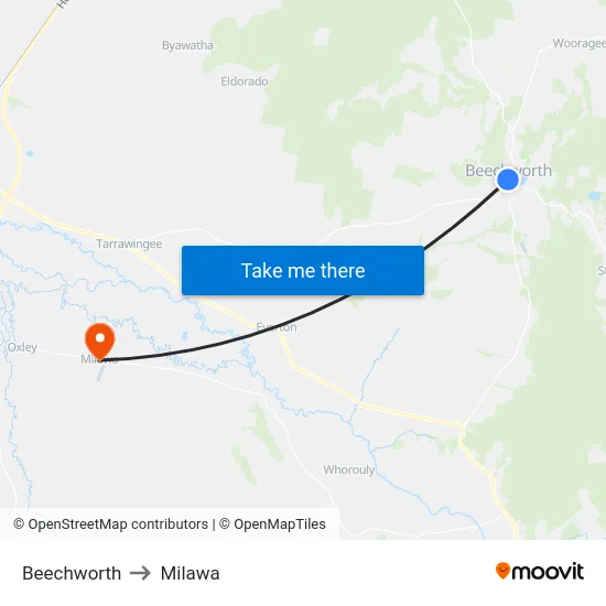 Beechworth to Milawa map