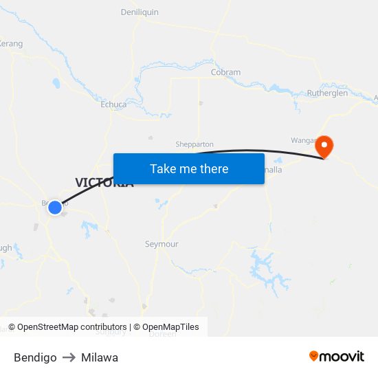 Bendigo to Milawa map