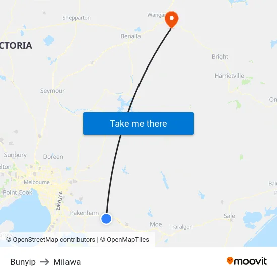 Bunyip to Milawa map