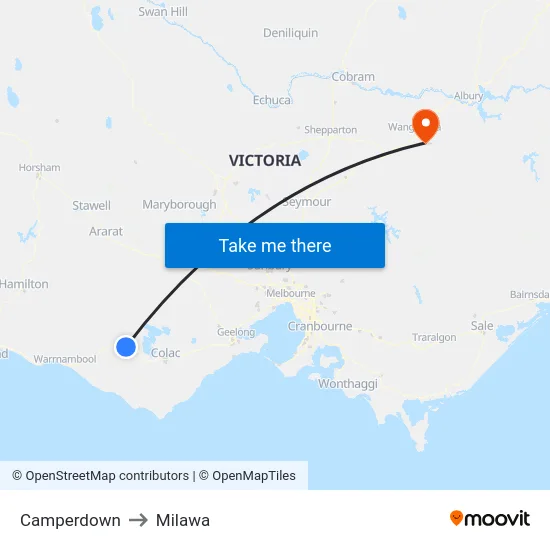 Camperdown to Milawa map