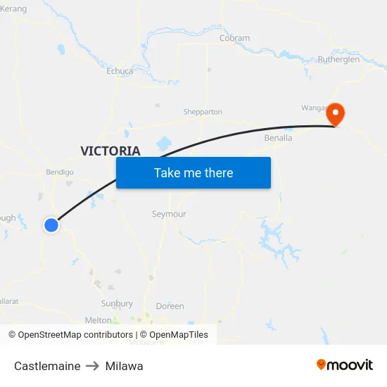 Castlemaine to Milawa map