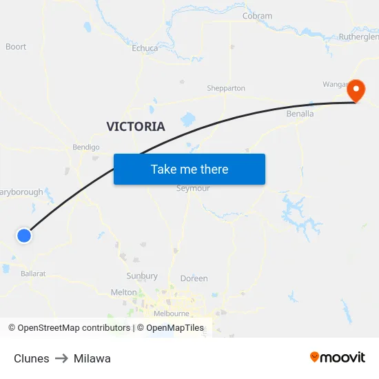 Clunes to Milawa map