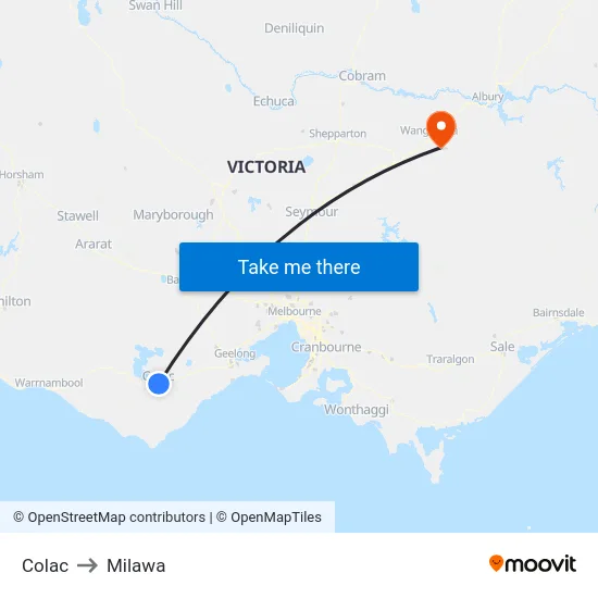 Colac to Milawa map