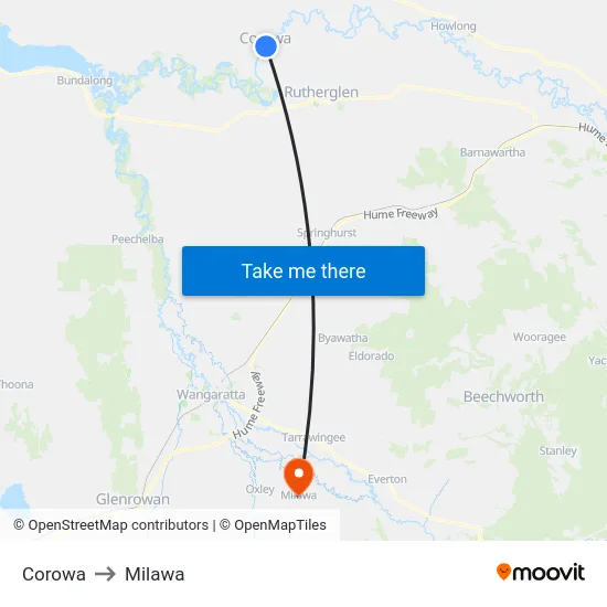 Corowa to Milawa map